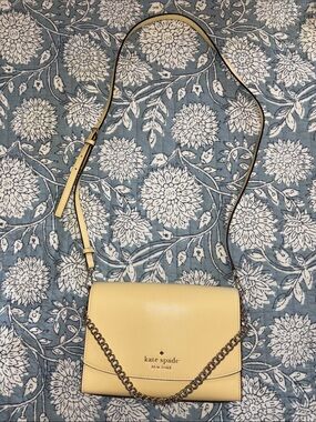 kate spade pale yellow leather crossbody with chain detail